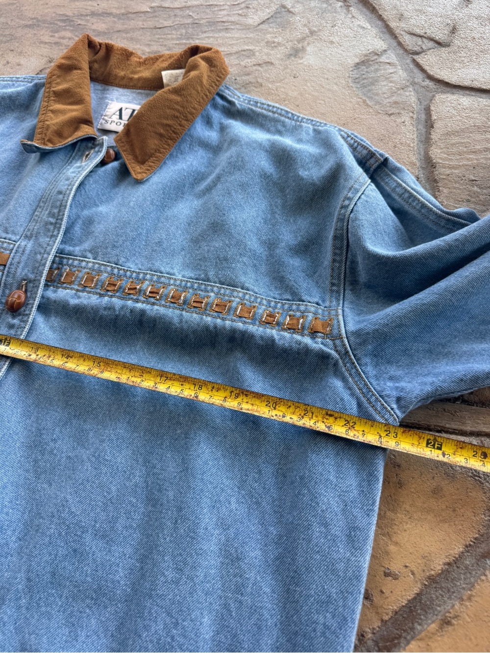 Vintage AT Sport Denim Jacket S Fringe Western Southwestern Boho Oversized - Picture 13 of 16
